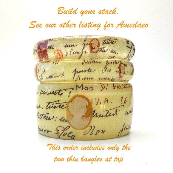 Amedeo NYC "Lettera D'Amore" Lucite Clear Cameo Bangle Pair — Size 8 — EUC - Picture 5 of 6